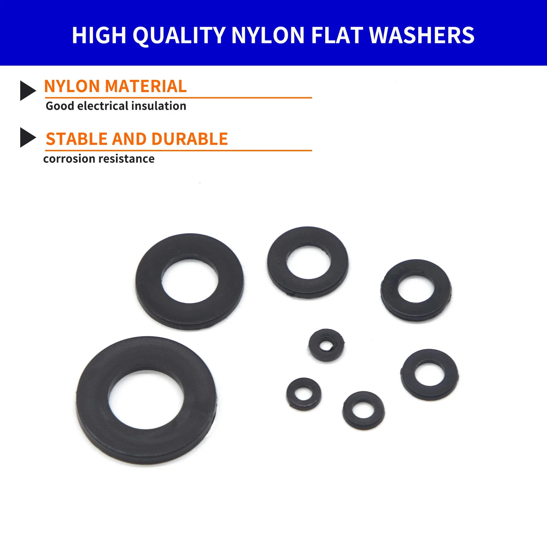 500Pcs 8 Size Black Nylon Flat Washers Set M2 M2.5 M3 M4 M5 M6 M8 M10 Assortment Kit Plane Spacer Insulation Gasket Ring — view 4