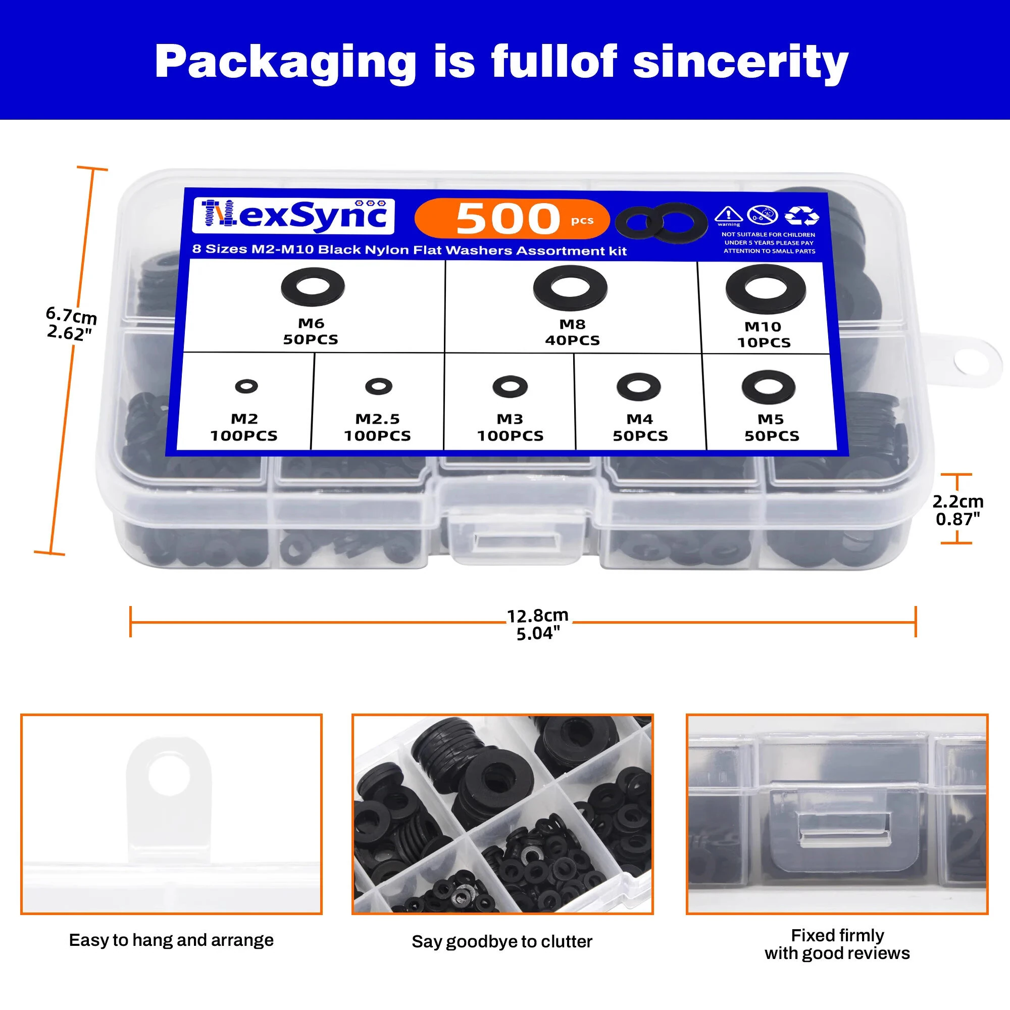 500Pcs 8 Size Black Nylon Flat Washers Set M2 M2.5 M3 M4 M5 M6 M8 M10 Assortment Kit Plane Spacer Insulation Gasket Ring — view 5