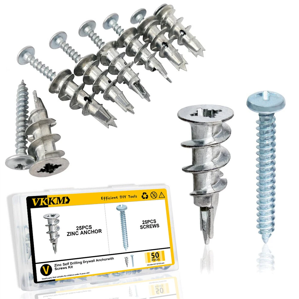 50pcs Zinc Alloy Drywall Anchors Self Drilling Anchor Kit Strong Holding Power Easy Installation Corrosion Resistant Includes Screws Suitable for Home and Office Organization — view 4