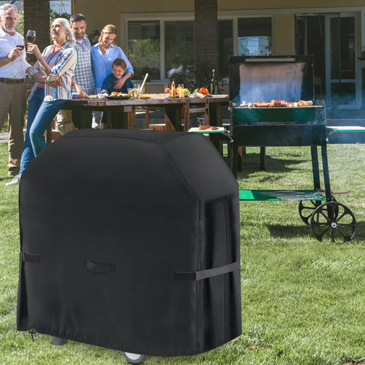 58 inch Grill Cover Heavy Duty Waterproof BBQ Grill Cover with Handle Straps Storage Bag and Shrink Rope Outdoor RipProof Dust-Proof Anti-UV for Weber Brinkmann Outback Char-Broil — image 1