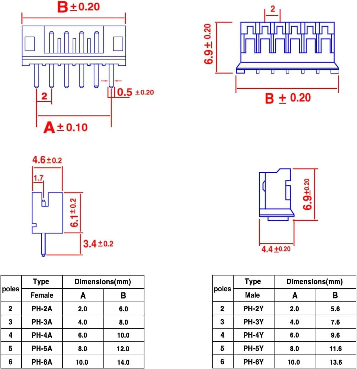 580PCS JST-PH2.0mm Pitch 2P3P4P5P6P Plastic Shell Straight Pin Base Connector Terminal — view 3