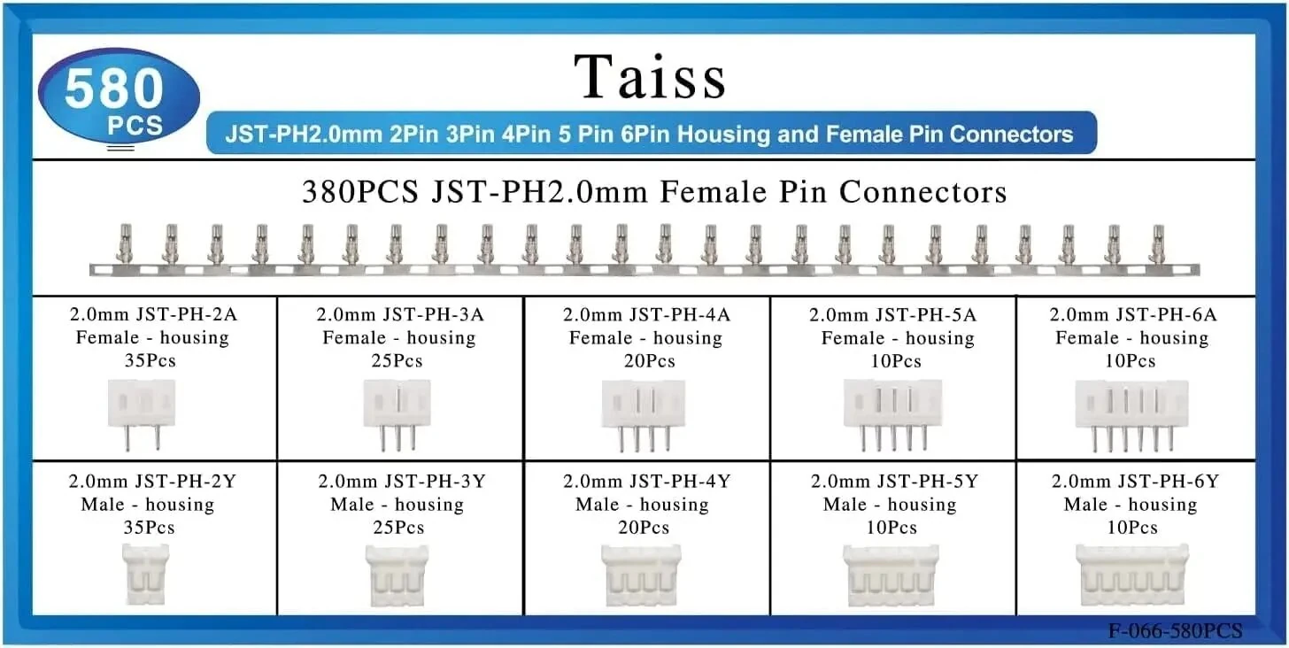 580PCS JST-PH2.0mm Pitch 2P3P4P5P6P Plastic Shell Straight Pin Base Connector Terminal — view 4