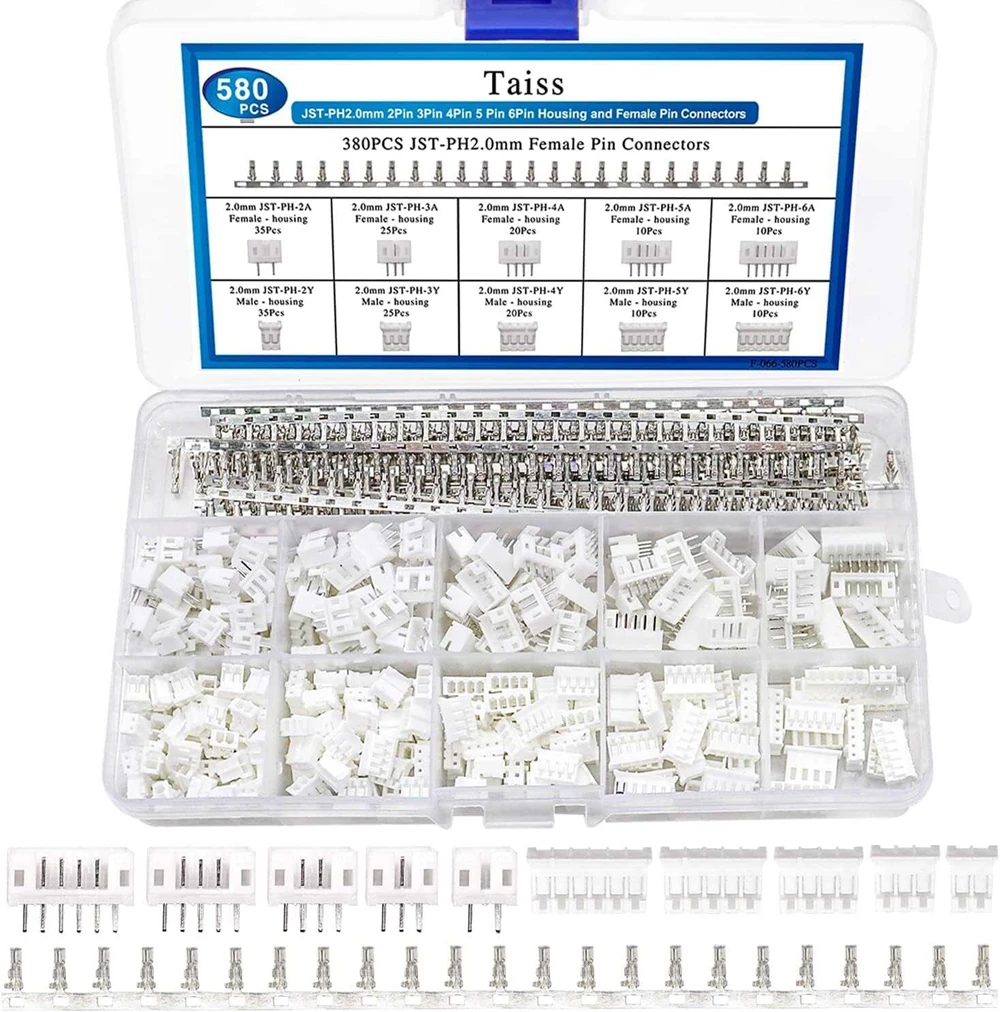 580PCS JST-PH2.0mm Pitch 2P3P4P5P6P Plastic Shell Straight Pin Base Connector Terminal — view 5