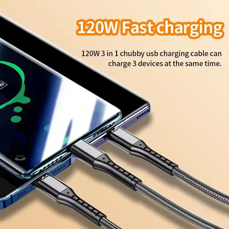 5A 66W USB-A to Type-C/iP/Micro USB Cable Fast Charging Data Transmission Copper Core Line 1.2M Long for iPhone 17 17Pro 16 Pro Max 15 14 13 for Xiaomi 17pro for Huawei Mate XTs for OPPO for VIVO — view 3