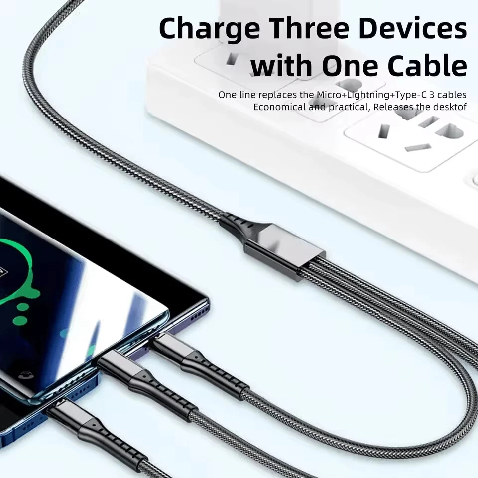 5A 66W USB-A to Type-C/iP/Micro USB Cable Fast Charging Data Transmission Copper Core Line 1.2M Long for iPhone 17 17Pro 16 Pro Max 15 14 13 for Xiaomi 17pro for Huawei Mate XTs for OPPO for VIVO — view 6