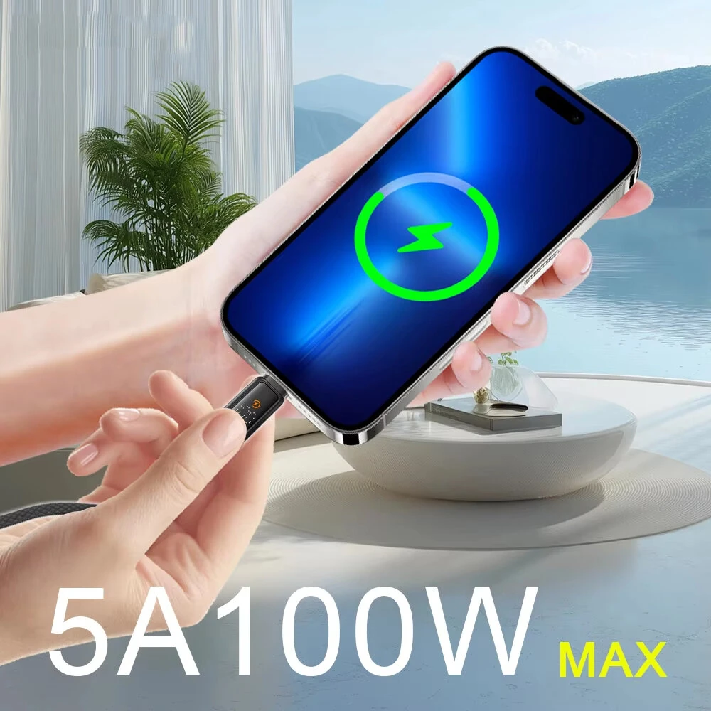 5A PD100W Type-C to Type-C Touch Control Cable with HD Digital Display Fast Charging Data Transmission Copper Core Line 1.2M Long for iPhone 17 17Pro Max 16 15 for Huawei Mate XTs for OPPO for VIVO — view 2