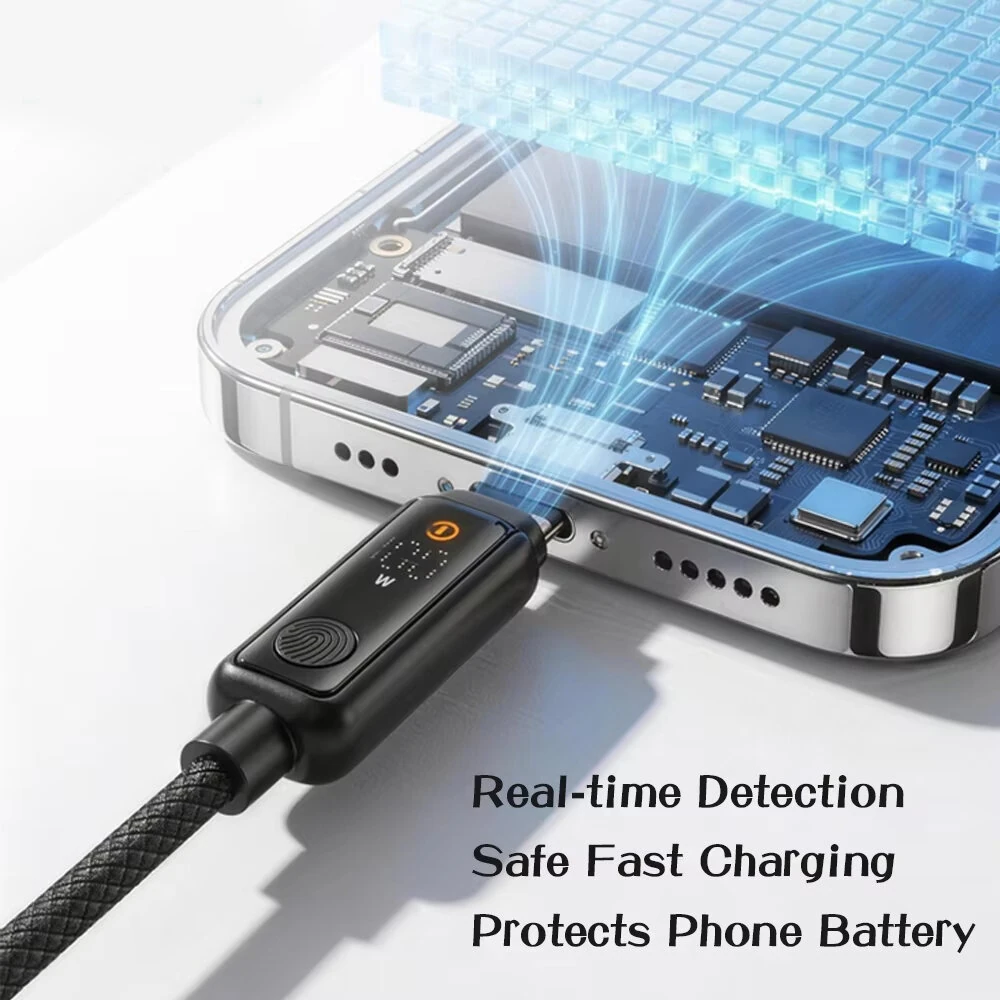 5A PD100W Type-C to Type-C Touch Control Cable with HD Digital Display Fast Charging Data Transmission Copper Core Line 1.2M Long for iPhone 17 17Pro Max 16 15 for Huawei Mate XTs for OPPO for VIVO — view 5