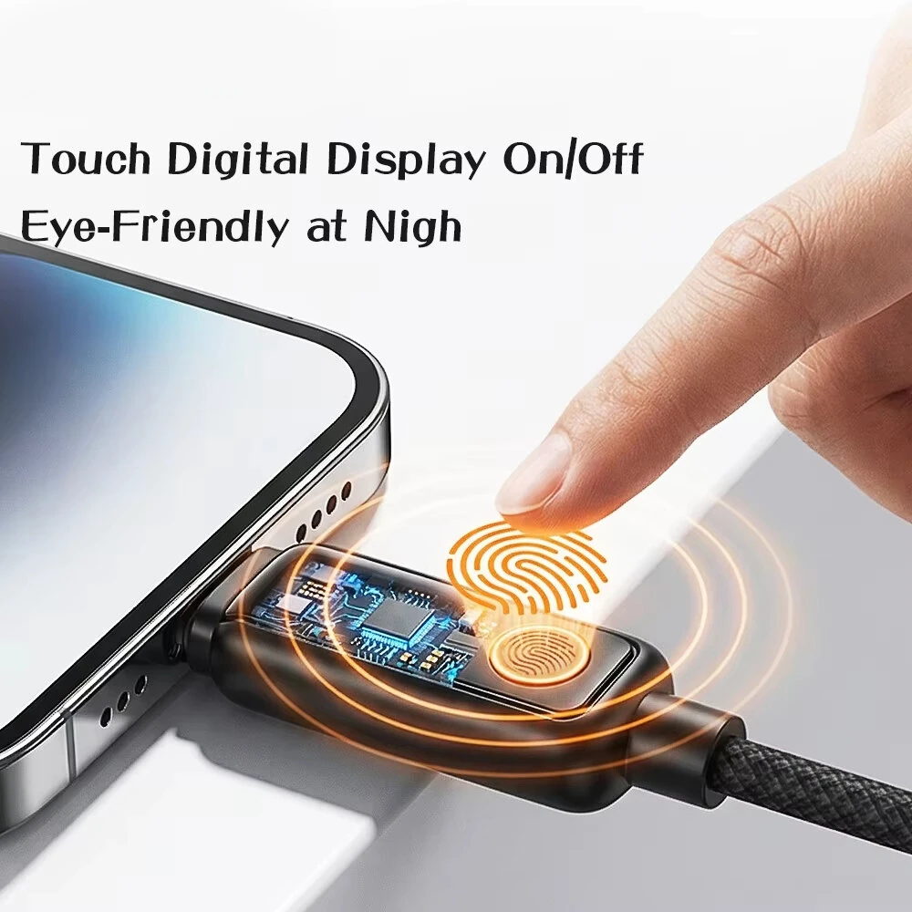 5A PD100W Type-C to Type-C Touch Control Cable with HD Digital Display Fast Charging Data Transmission Copper Core Line 1.2M Long for iPhone 17 17Pro Max 16 15 for Huawei Mate XTs for OPPO for VIVO — view 6