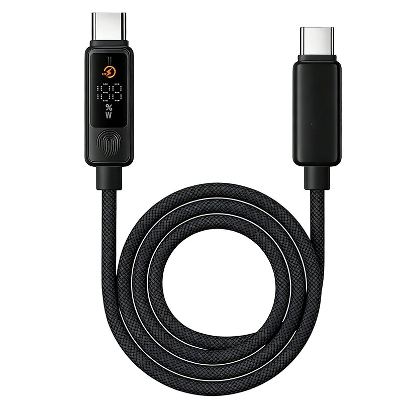 5A PD100W Type-C to Type-C Touch Control Cable with HD Digital Display Fast Charging Data Transmission Copper Core Line 1.2M Long for iPhone 17 17Pro Max 16 15 for Huawei Mate XTs for OPPO for VIVO — view 7