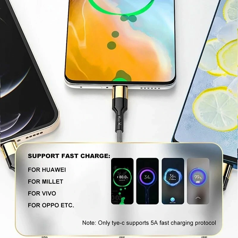 5A USB-A to Type-C/iP/Micro Cable Fast Charging Data Transmission Pure Copper Core Line 1.2M/2M Long for iPhone 12 13 14 14Pro for Huawei Mate50 for Xiaomi 13pro for OPPO Reno9 for Redmi K60 — view 5