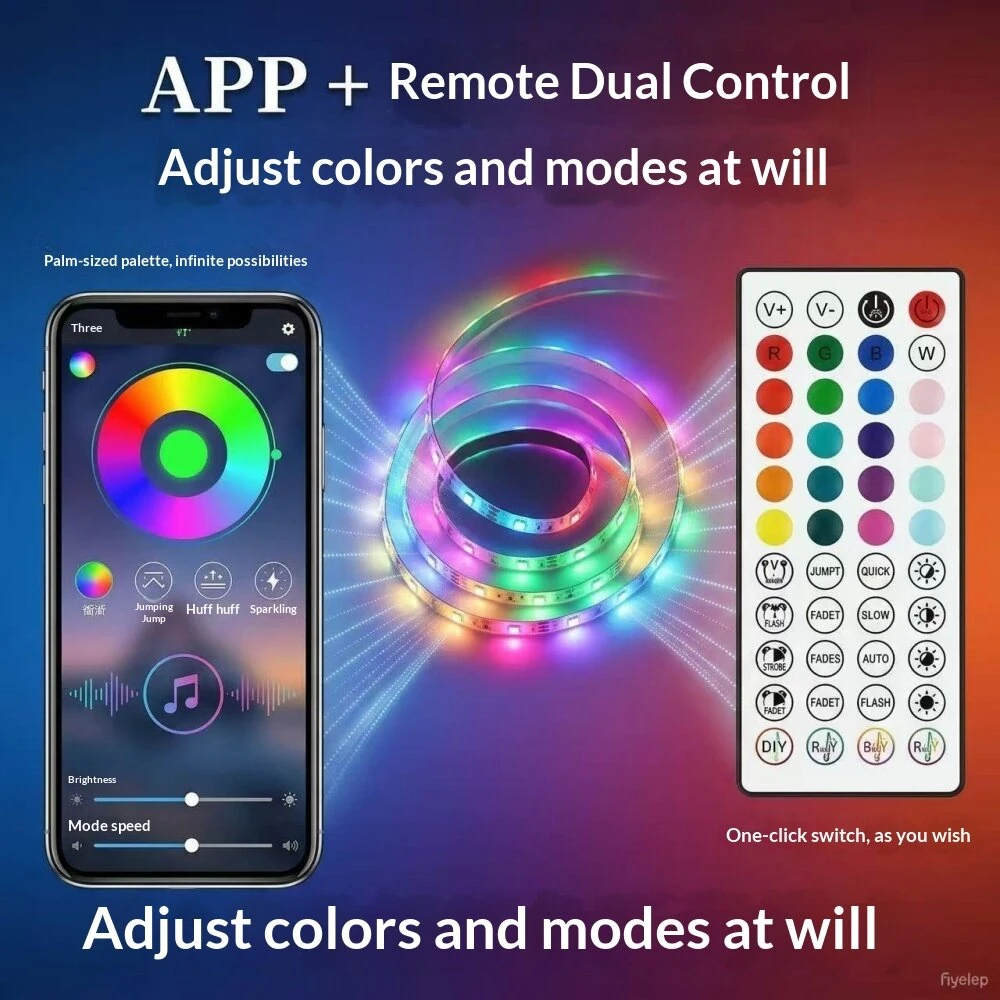 5M/10M/15M/20M 3535LEDs 24V Smart Double-Row RGB Strip Light Multi Colors Adjustable APP Remote Control Music Sync Bluetooth Strip Light Kit for Indoor Rooms Decoration — view 3
