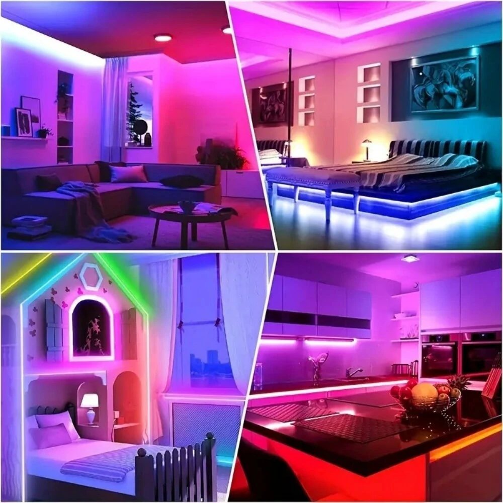 5M/10M/15M/20M 3535LEDs 24V Smart Double-Row RGB Strip Light Multi Colors Adjustable APP Remote Control Music Sync Bluetooth Strip Light Kit for Indoor Rooms Decoration — view 6