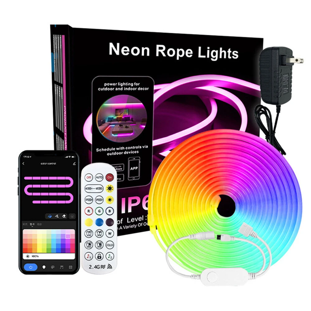5m 10m Smart Neon Strip RGB LED Neon Light Strip Kit IP67 Waterproof 24V 12W/M Ra92 Flexible LED Strip APP & Remote Control — Pricio