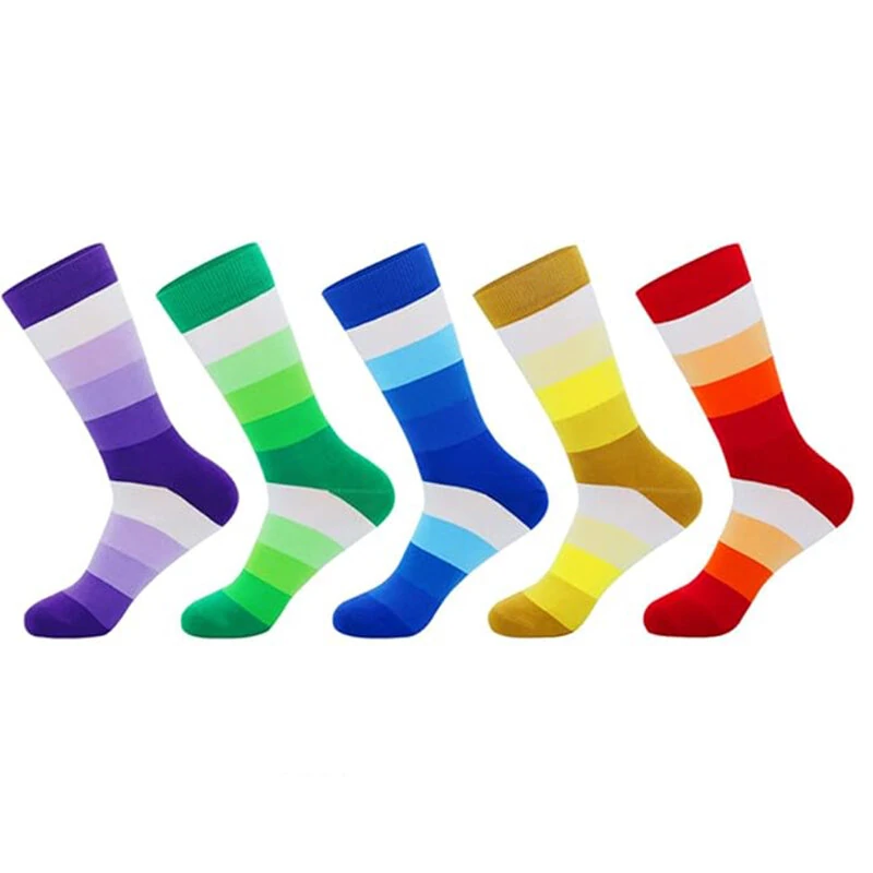 5Pairs Men's Striped Colorblock Dress Socks, Comfortable Funny Novelty Crew Socks Plus Size, Sweat Absorption Anti-friction Long Cotton Socks — view 2