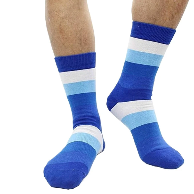 5Pairs Men's Striped Colorblock Dress Socks, Comfortable Funny Novelty Crew Socks Plus Size, Sweat Absorption Anti-friction Long Cotton Socks — view 3