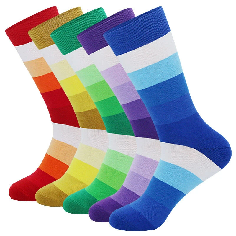 5Pairs Men's Striped Colorblock Dress Socks, Comfortable Funny Novelty Crew Socks Plus Size, Sweat Absorption Anti-friction Long Cotton Socks — view 9