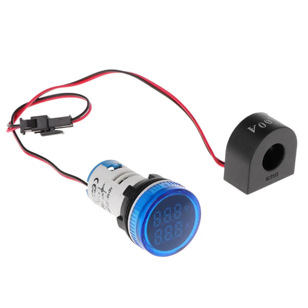 5pcs Blue Light 2in1 22mm AC50-500V 0-100A Amp Voltmeter Ammeter Voltage Current — view 5