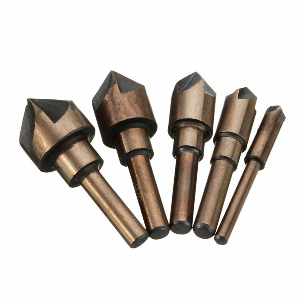 5PCS Countersink Tool Bit Set Includes 1/4" 3/8" 1/2" 5/8" 3/4" Drills Perfect for Woodworking Soft Metal DrillingPlastic Cutting — view 3