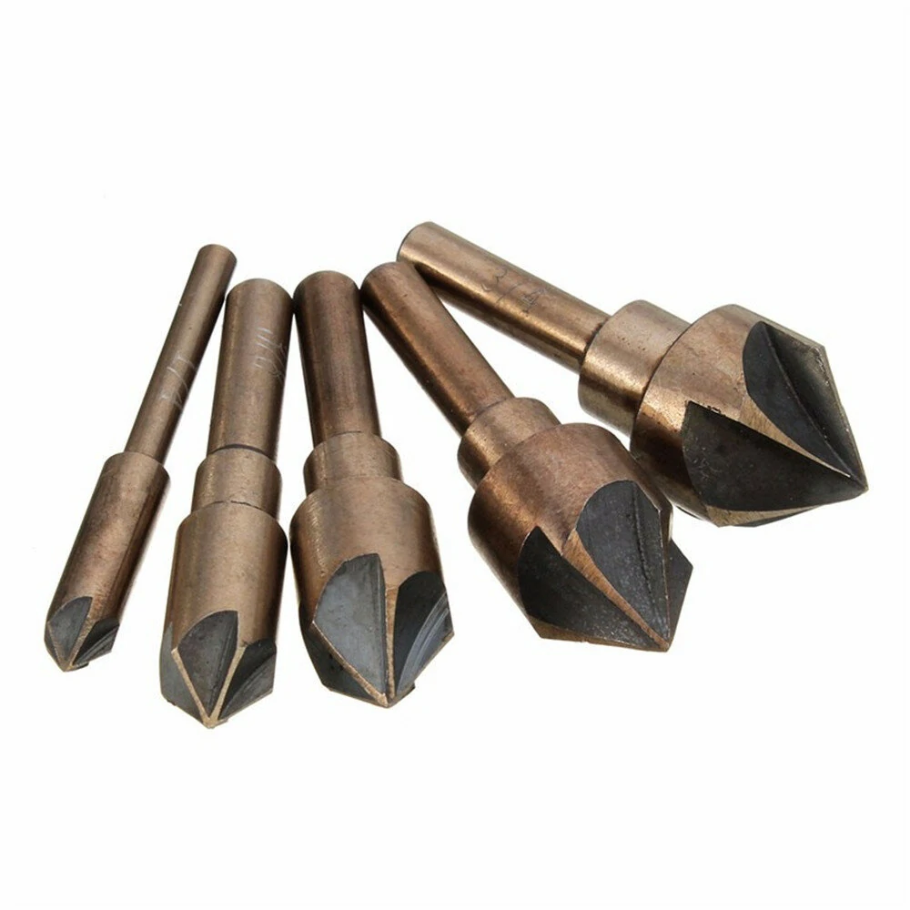 5PCS Countersink Tool Bit Set Includes 1/4" 3/8" 1/2" 5/8" 3/4" Drills Perfect for Woodworking Soft Metal DrillingPlastic Cutting — view 4