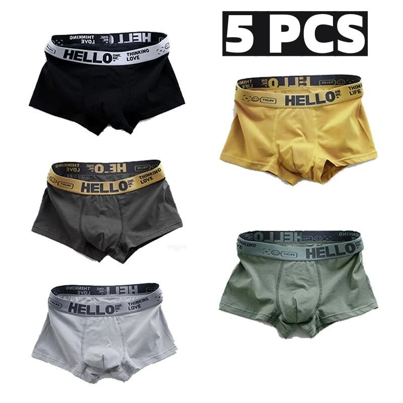 5pcs Men's Simple Cotton Boxer Briefs with Letter Print Waistband Large Size Comfy Breathable Solid Color Boxer Underwear Underpants — image 1