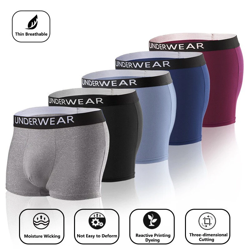5pcs Men's Underwear, Fashion Breathable Soft Comfy Skin-Friendly Elastic Waistbands Shorts Boxer Briefs — image 1