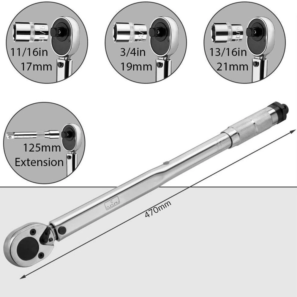 5PCS Torque Wrench Set 28-210Nm Bi-Directional Heat-Treated Steel Includes 3 Sockets 1 Extension Bar High Precision Tool — view 4