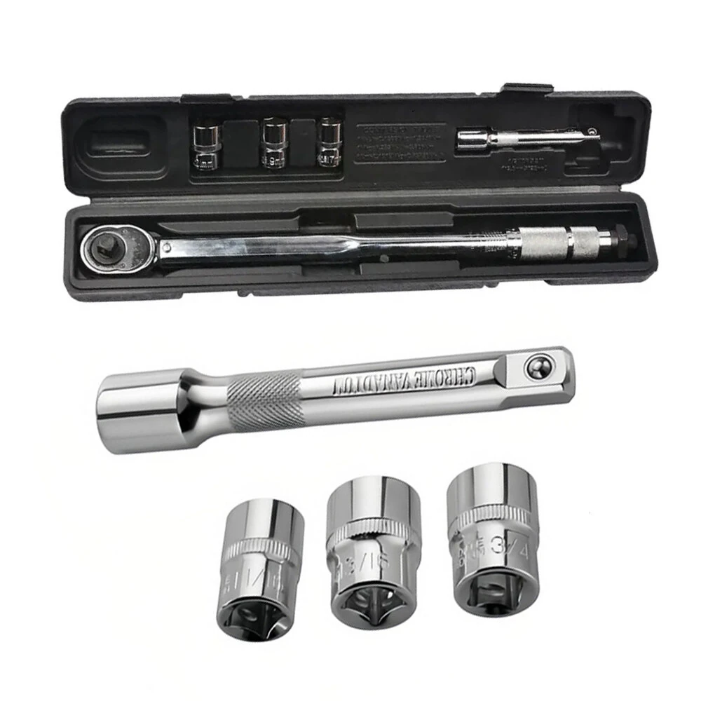 5PCS Torque Wrench Set 28-210Nm Bi-Directional Heat-Treated Steel Includes 3 Sockets 1 Extension Bar High Precision Tool — view 7