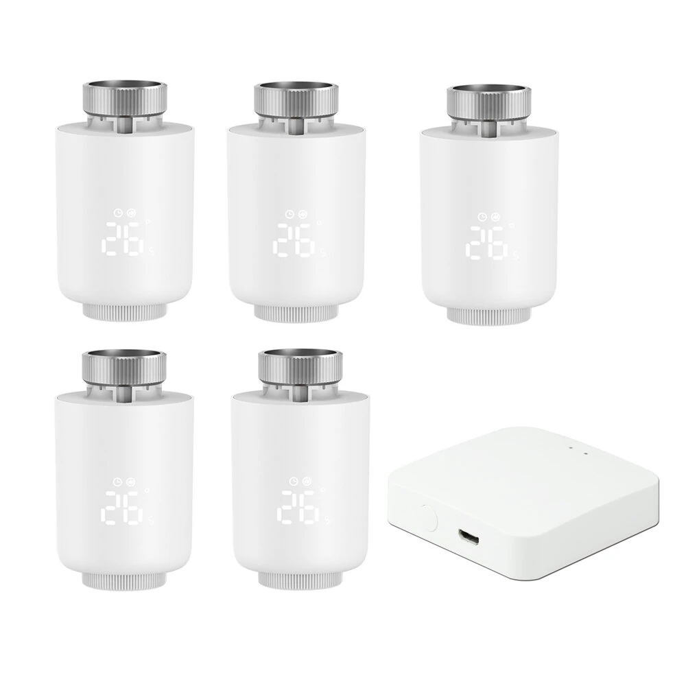 5Pcs Tuya Zigbe Smart Thermostat Radiator Valve Temperature Schedule Setting Window Open Detection Function APP Remote Voice Control Work with Alexa Google Assistance — image 1