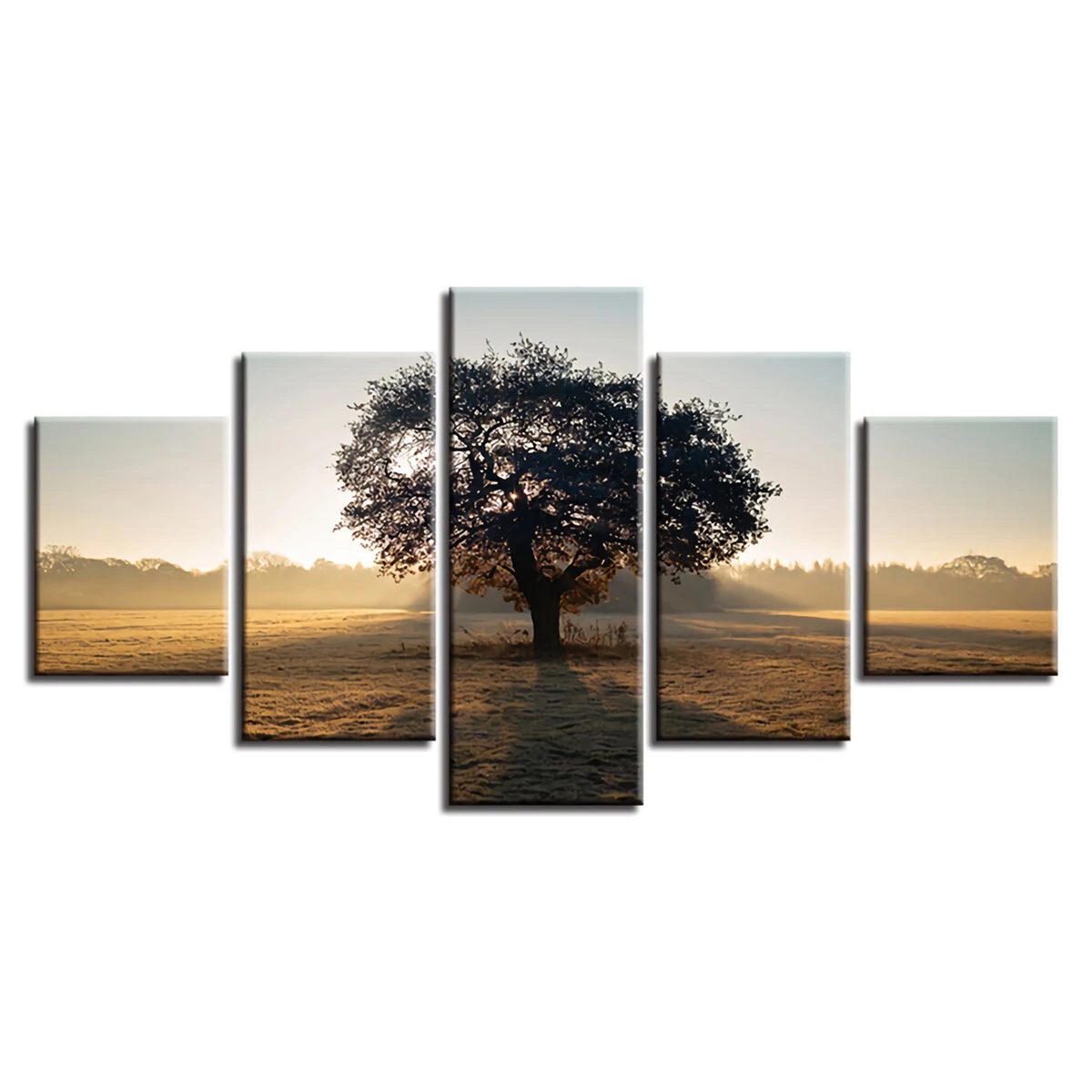 5Pcs Wall Decorative Paintings Sunshine Tree Canvas Print Art Pictures Frameless Wall Hanging Decorations for Home Office — image 1