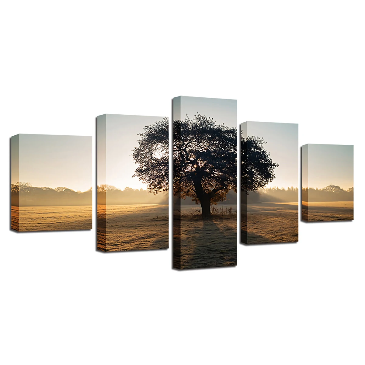5Pcs Wall Decorative Paintings Sunshine Tree Canvas Print Art Pictures Frameless Wall Hanging Decorations for Home Office — view 2