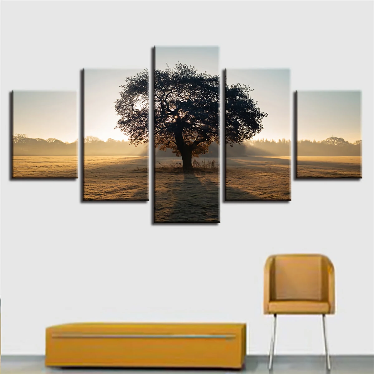 5Pcs Wall Decorative Paintings Sunshine Tree Canvas Print Art Pictures Frameless Wall Hanging Decorations for Home Office — view 3