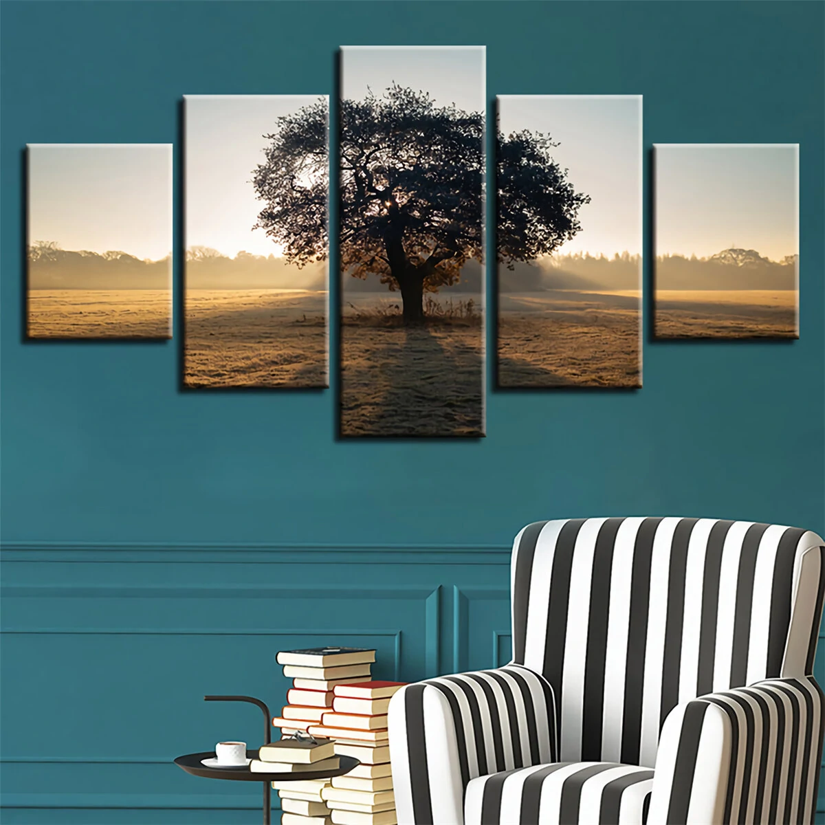 5Pcs Wall Decorative Paintings Sunshine Tree Canvas Print Art Pictures Frameless Wall Hanging Decorations for Home Office — view 4
