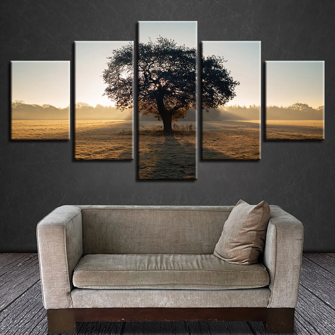 5Pcs Wall Decorative Paintings Sunshine Tree Canvas Print Art Pictures Frameless Wall Hanging Decorations for Home Office — view 5