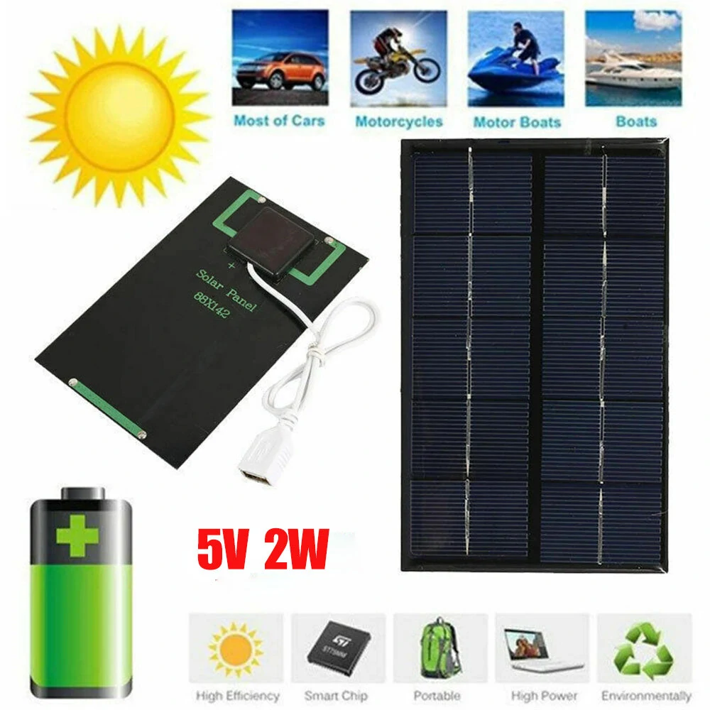 5V 2W Solar Panel Output USB Outdoor Portable Solar System Cell Phone Charger Solar Panel Battery Module Power Panel — view 2