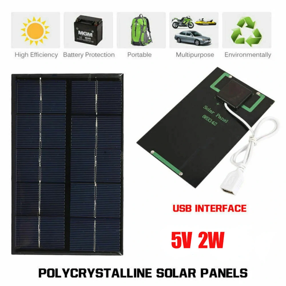 5V 2W Solar Panel Output USB Outdoor Portable Solar System Cell Phone Charger Solar Panel Battery Module Power Panel — view 8