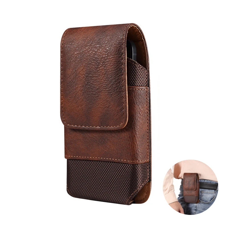 6.1/6.5/6.9 Inch Universal Leather Men's Waist Bag Magnetic Closure Fixed Strap Mobile Phone Belt Clip Case — image 1