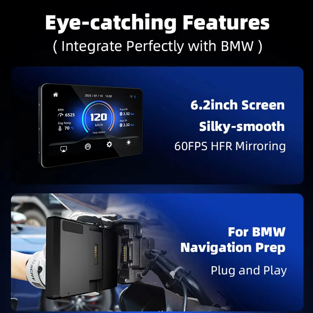 6.2-Inch Motorcycle GPS With Wireless CarPlay Android Auto IP67 Moto Display WonderWheel Compatible For BMW R1200GS R1250GS F800 F900 S1000XR — view 3