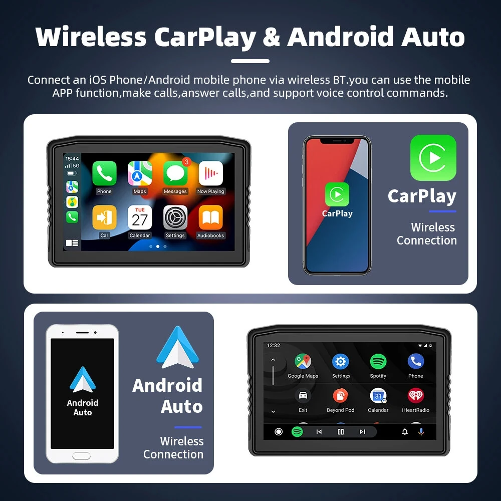 6.25" Wireless CarPlay Moto Android Auto Portable Digital Dashboard Anti Theft Removable Screen GPS Motorcycle Navigation — view 3