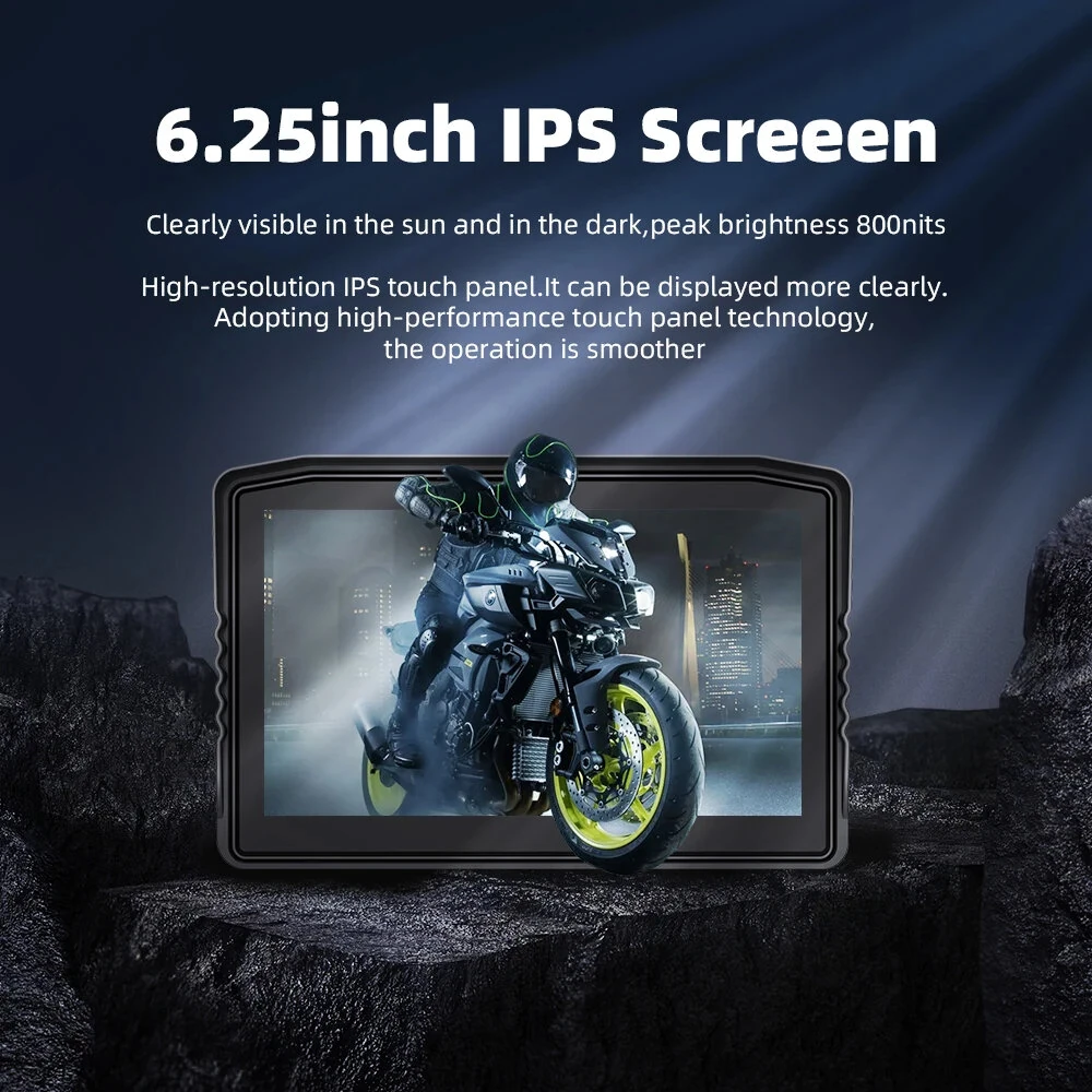 6.25" Wireless CarPlay Moto Android Auto Portable Digital Dashboard Anti Theft Removable Screen GPS Motorcycle Navigation — view 4
