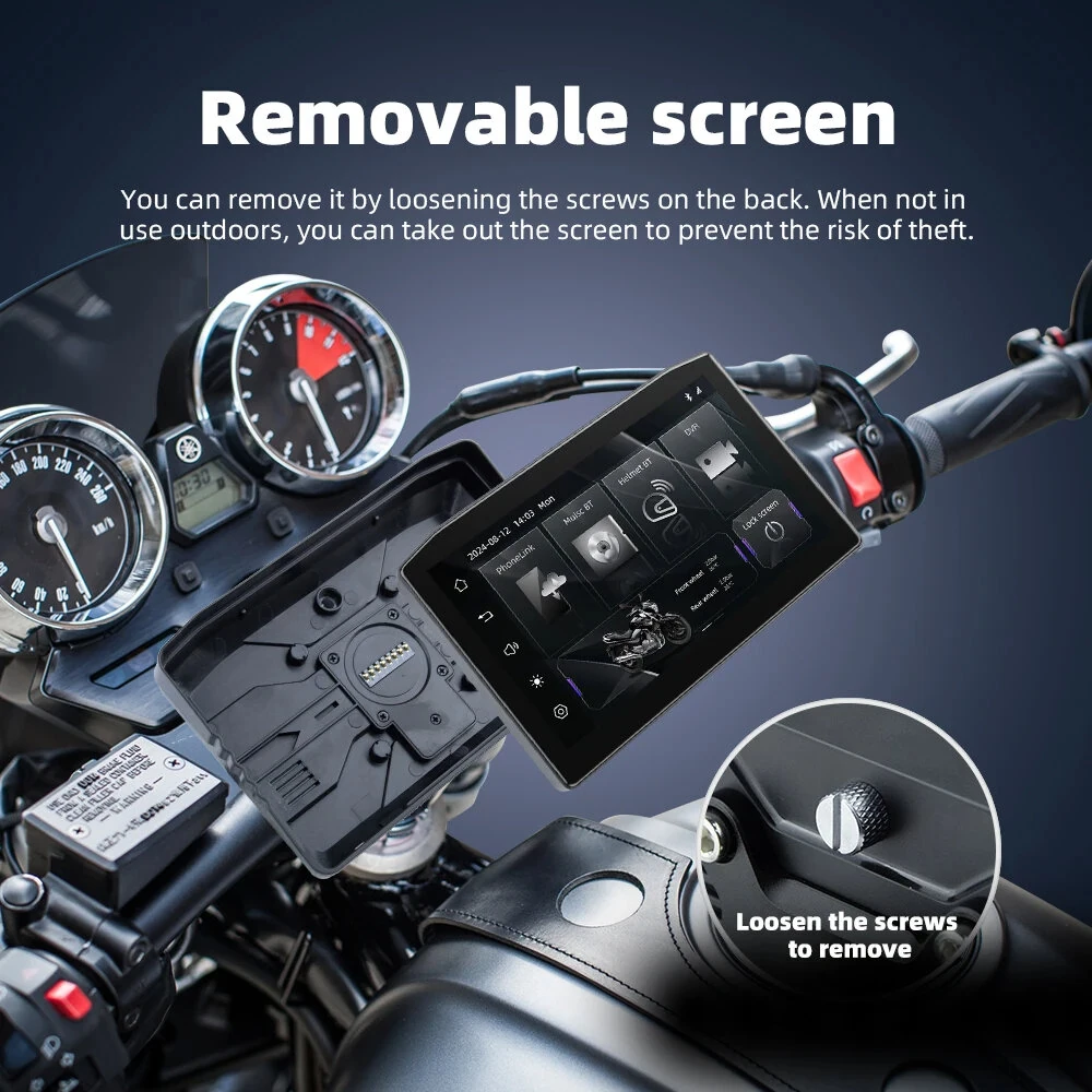 6.25" Wireless CarPlay Moto Android Auto Portable Digital Dashboard Anti Theft Removable Screen GPS Motorcycle Navigation — view 5