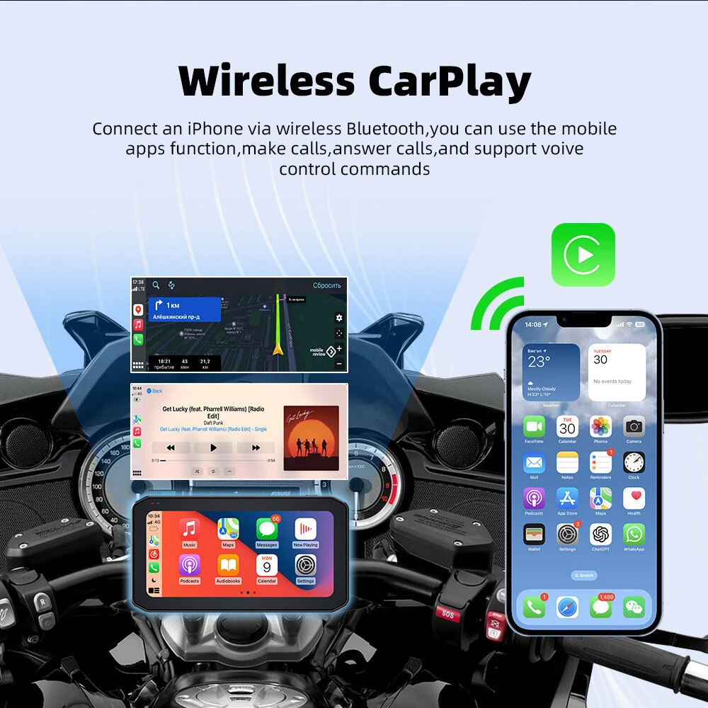 6.25inch Wireless CarPlay Moto Android Auto Portable Digital Dashboard GPS Motorcycle Navigation Display GPS Remote Control TPMS — view 4