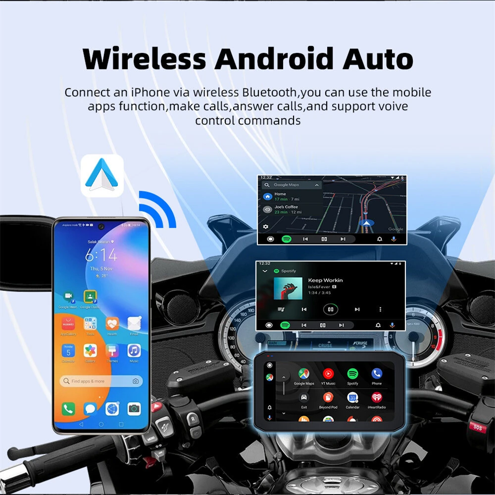 6.25inch Wireless CarPlay Moto Android Auto Portable Digital Dashboard GPS Motorcycle Navigation Display GPS Remote Control TPMS — view 5