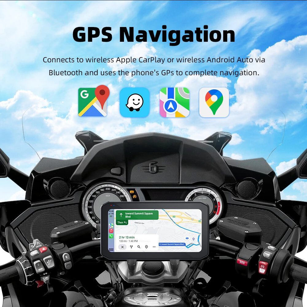 6.25inch Wireless CarPlay Moto Android Auto Portable Digital Dashboard GPS Motorcycle Navigation Display GPS Remote Control TPMS — view 8