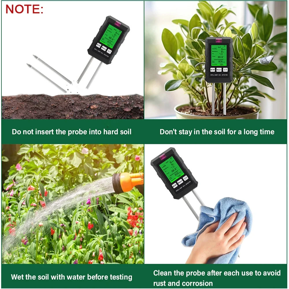 6 in 1 Digital Soil Tester PH Meter Fertility Soil Moisture Sunlight Ambient Humidity Temperature Monitor Detector Garden Soil Analyzer — view 10