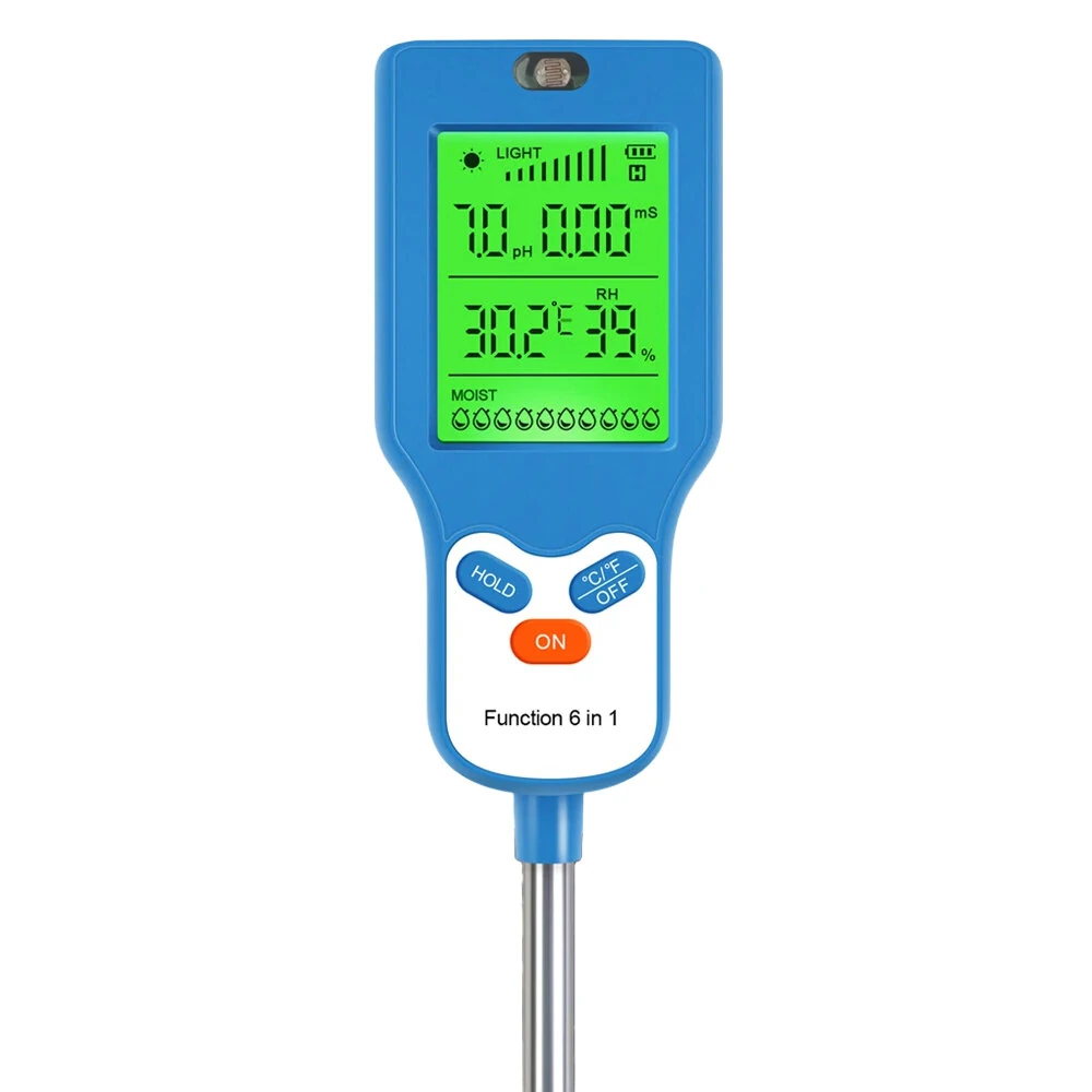 6 in 1 Soil Meter PH Tester LCD Display Light Fertility Temperature Moisture Humidity Analyzer Gardening Tool Battery Powered Eco-Friendly — view 10