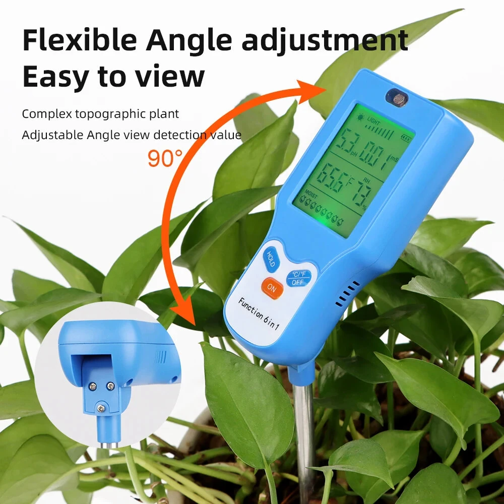 6 in 1 Soil Meter PH Tester LCD Display Light Fertility Temperature Moisture Humidity Analyzer Gardening Tool Battery Powered Eco-Friendly — view 8