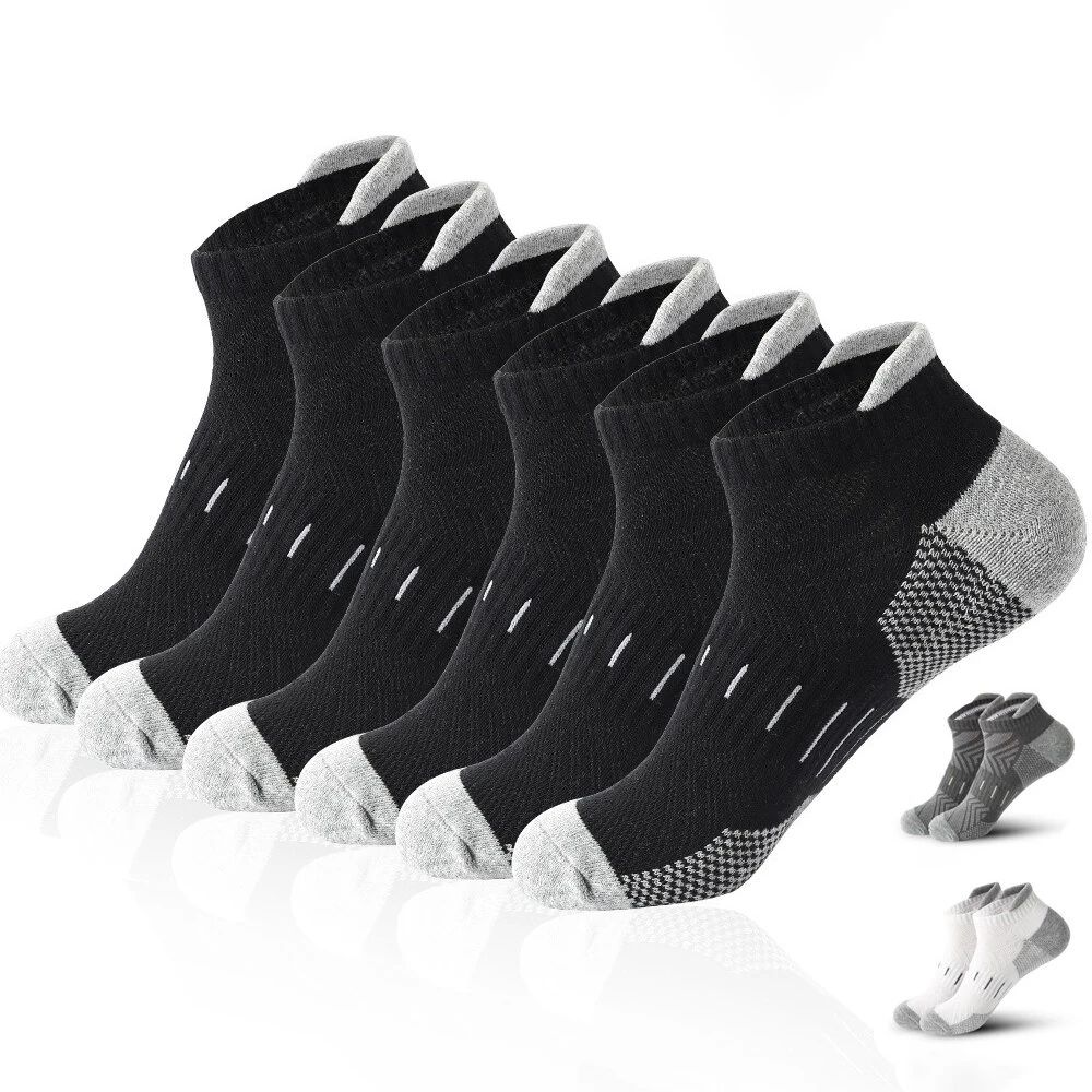 6 Pairs Mens Athletic Ankle Socks Running Cycling Sport Socks Moisture Wicking Cushion High Elastic Short Socks Comfy Breathable Casual Socks — view 10
