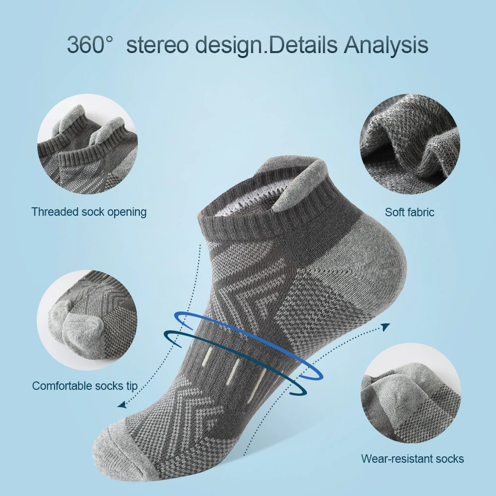6 Pairs Mens Athletic Ankle Socks Running Cycling Sport Socks Moisture Wicking Cushion High Elastic Short Socks Comfy Breathable Casual Socks — view 3