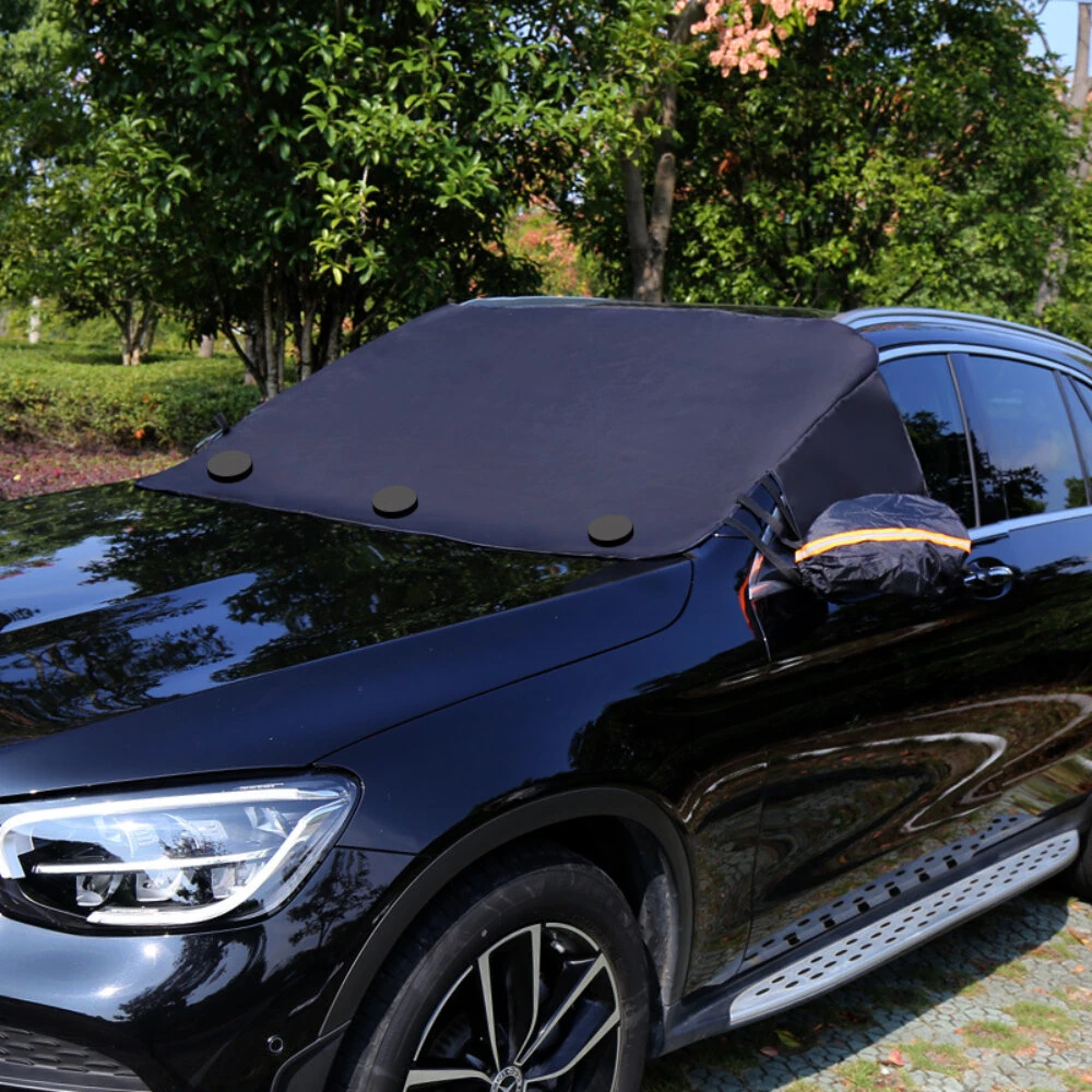600D Car Windshield Sunshade Snow Cover with Rearview Mirrors Covers Waterproof Sun Blocking Snowproof — view 2