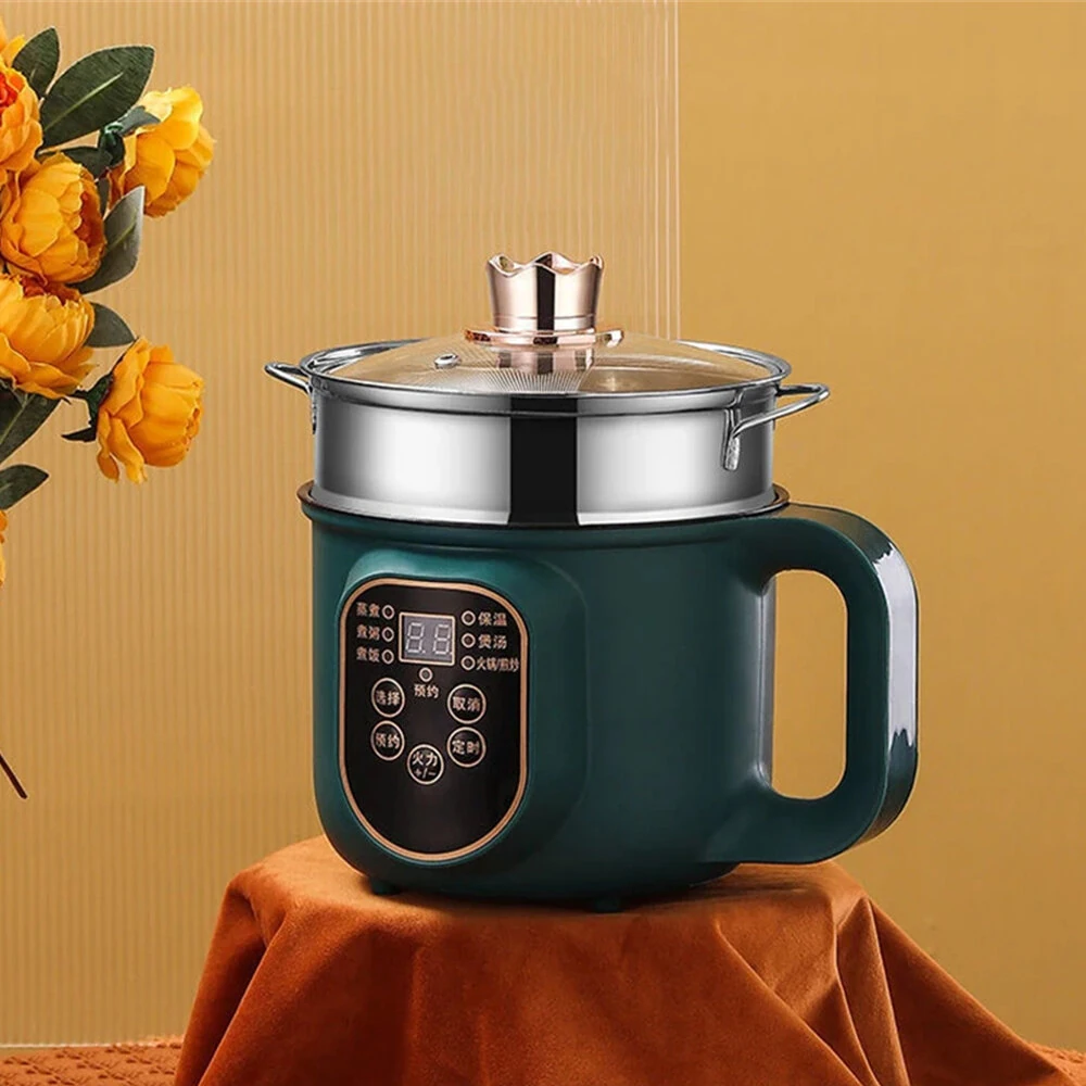 600W Electric Cooking Pot Portable 1.8L Stainless Steel with Timer Removable Cord for Home Camping Picnics Food Grade Material — view 3